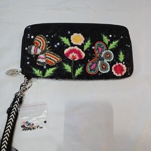 New America and Beyond Hand Embellished Butterflies and Flowers Wallet Wristlet
